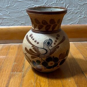 Tonala Mexican Handcrafted Vase with Bird Design